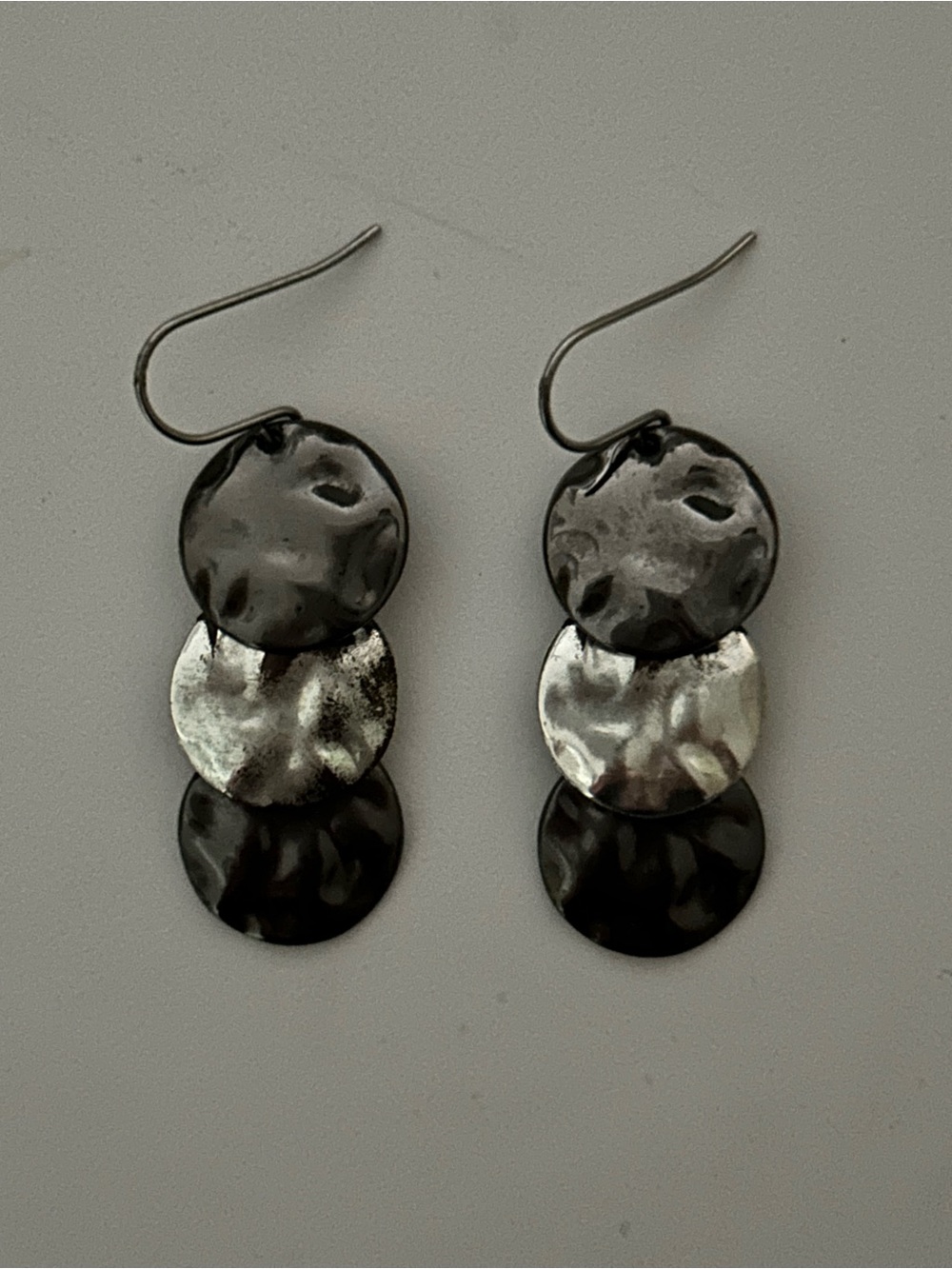 Dana Buchman Gunmetal/Black and Silver Hammered Drop Earrings